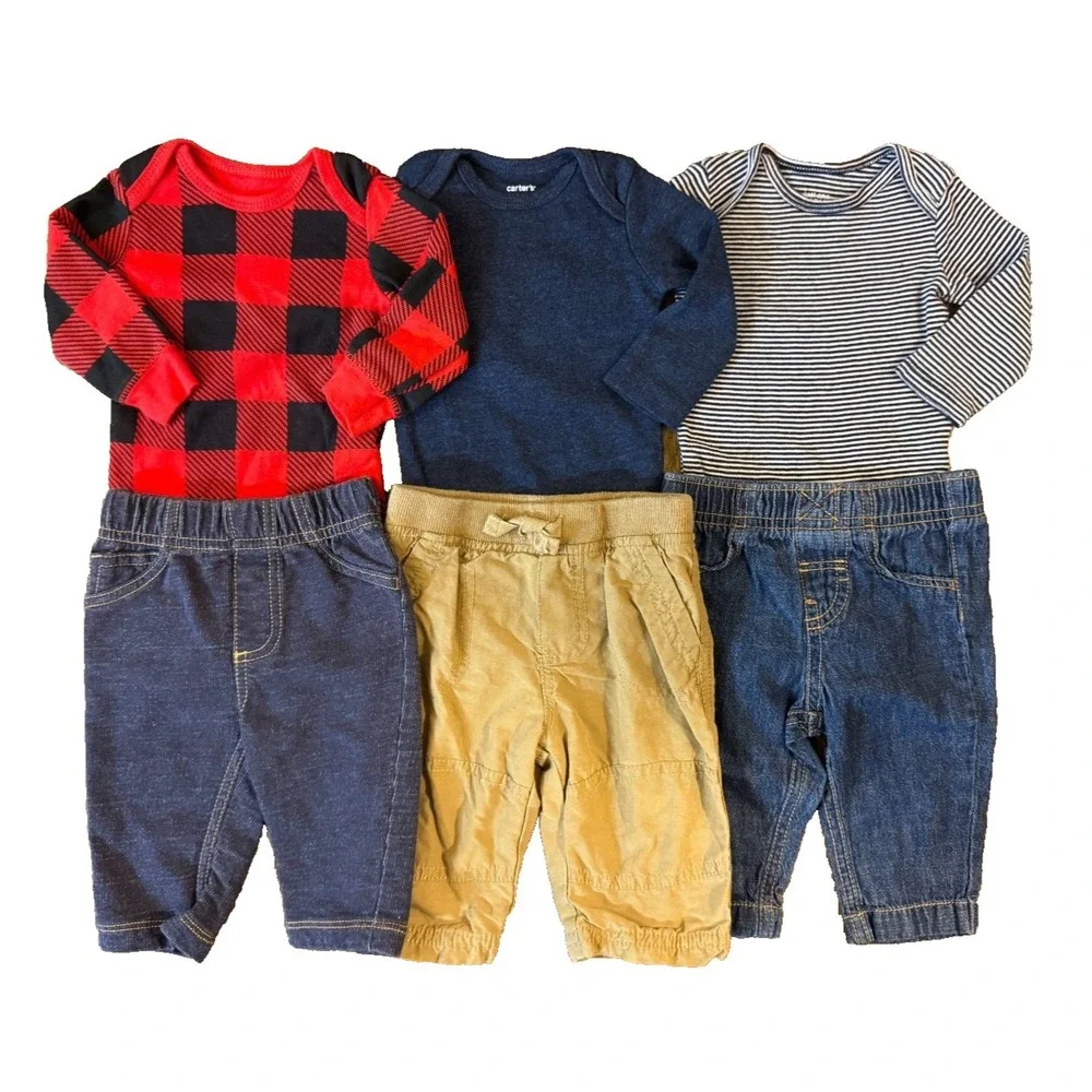 Baby Boy 3 Months Outfits Lot Jeans Pants Bodysuits Shirts Clothes Buffalo Plaid